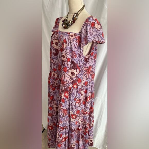 Knox Rose Maxi Dress Purple Haze Floral Short Flutter Sleeve Pockets Flowy Sz XL - Picture 3 of 8